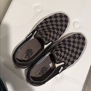 Black and Gray Checkered Slip On Vans